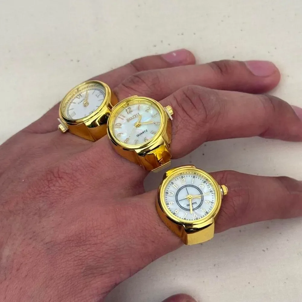 y2k style gold Tone Watch Ring with Round silver and gold bands